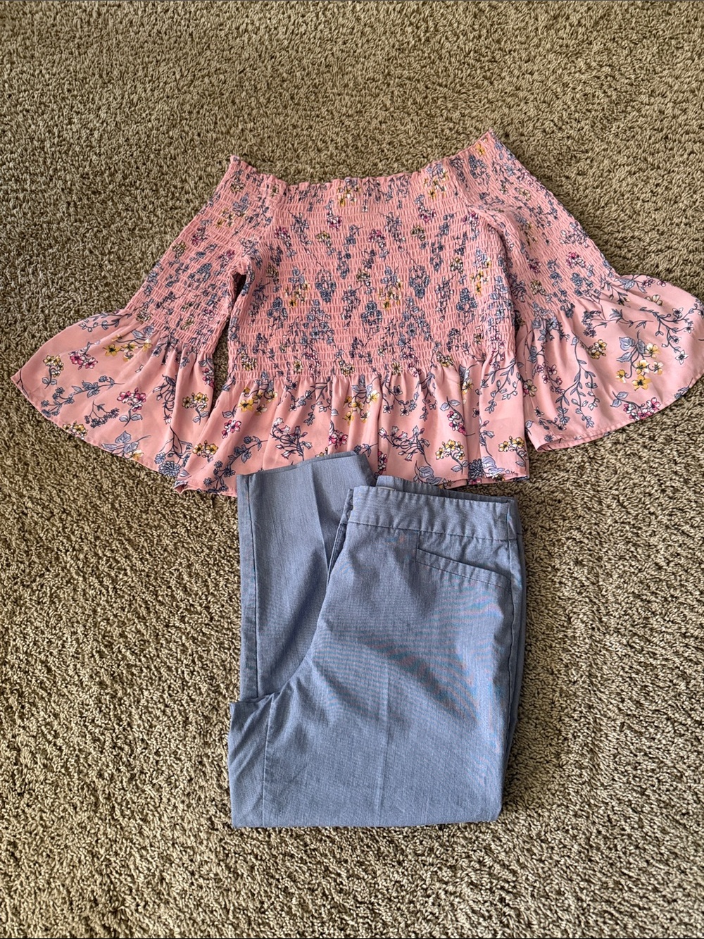 Candie's Pink Floral Smocked Tube Top and capris bundle